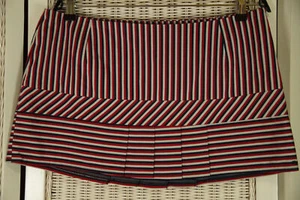 BEN SHERMAN Pleated Mini Skirt L 36″W Striped Cotton Short Kilt Red White Blue - Picture 1 of 6