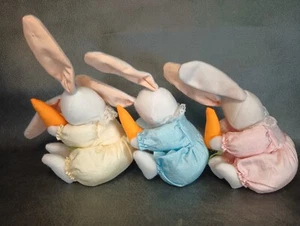 Plush Bunnies 5" Set Of 3 With No Faces Carrots Posable Ears 80s Easter - Picture 1 of 7
