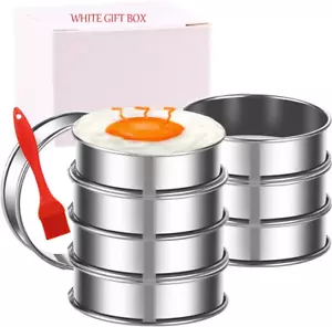 8 Pieces English Muffin Rings Crumpet Rings 3.15 Inch Stainless Steel Double Rol - Picture 1 of 12