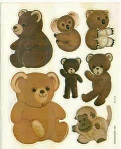 ARTESANÍA - PEGATINAS - DENNISON - 1981 - OSOS DE PELUCHE - 1 HOJA - 7 OSOS - Imagen 1 de 1