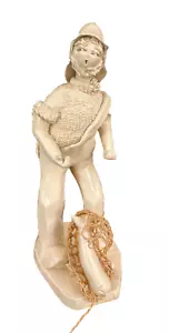 Statuetta pesce pescatore rete Elfriede Meindl Nuova Scozia 1981 ceramica fatta a mano - Foto 1 di 11