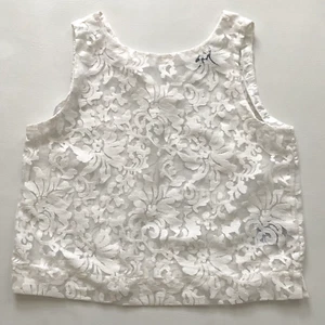 Banana Republic Top Damen M weiß transparent Spitze bestickt kastig Retro Fee Party - Bild 1 von 9