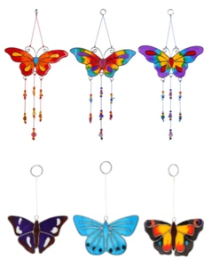 Butterfly Hanging Window Suncatcher with Beads Garden Mobile Purple Blue Orange - Picture 1 of 13