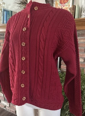 Cárdigan LL Bean Rojo Tejido con Cable M Grueso Tejido con Botones Nuevo sin Etiquetas Foto 1 de 4