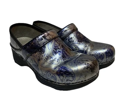 Dansko LT Women’s Size 37 Blue Silver Paisley Clogs Professional Comfort Shoes - Image 1 of 4