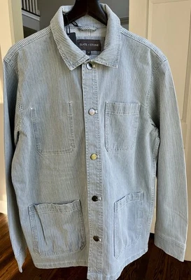 Slate & Stone Men's Blue Stripe Long Sleeve Denim Workwear Jacket Medium NWT - Image 1 of 4