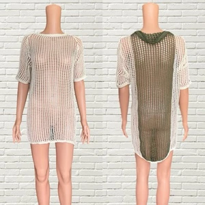 Vintage Netted Mesh T Shirt - Cream & Green Military Mesh Top - Picture 1 of 6