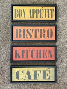Set Of 4 Colorful Kitchen Signs-Bistro, Bon Appetit, Cafe & Kitchen Wall Signs - Picture 1 of 6