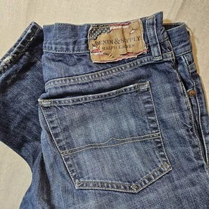 Ralph Lauren Jeans Herren 36x32 Denim & Supply Slouch Whiskering Marble Flag Patch - Bild 1 von 15