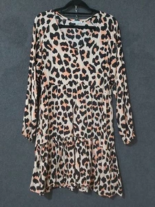 Cartel & Willow Size S Apricot Pink Black Animal Print Dress Long Sleeve Ruffle - Picture 1 of 9