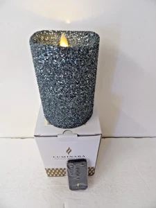 Luminara Flameless Pillar Candle 5.5" Sea Glass Glitter Coastal w/Remote - Picture 1 of 6