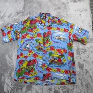 Vintage Jimmy Buffett Shirt Mens XL Hawaiian Parrot Floral Tour 2000 Aloha Rayon - Picture 1 of 15