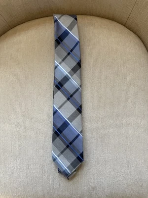 Corbata Express para hombre - 93 % seda 7 % viscosa gris azul a cuadros ancho ajustado Foto 1 de 4