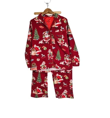 Nick & Nora 复古圣诞老人小狗红色棉法兰绒睡衣套装 XL 码 — 第 1/4 张图片