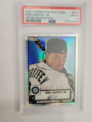 2021 Topps Chrome Plat Anniversary Prism Ken Griffey Jr. #493 Mariners  PSA 9 - Image 1 of 4