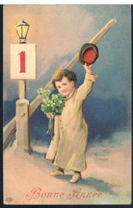 TARJETA POSTAL FÁCIL EN RELIEVE UN NIÑO JOVEN DESEA TODO UN BONNE ANNEE C1908 - Imagen 1 de 2