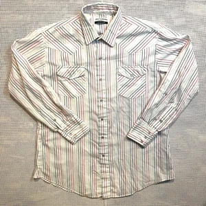 Vintage Karman Herren XL Cowboy Country Western Langarm Pearl Snap Hemd gestreift - Bild 1 von 7
