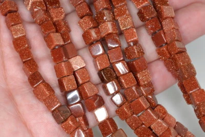 6MM GOLD SANDSTONE GEMSTONE SQUARE CUBE LOOSE BEADS 15.5" - Image 1 of 4