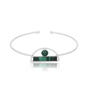 Bracciale Bracciale Bracciale Bracciale Argento Sterling Forma D Filo Gioielli Con Gemma Malachite - Foto 1 di 7