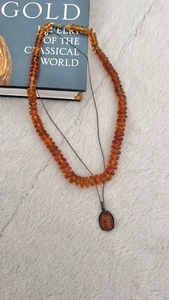 Antique Victoria Pendant & Beaded Necklace Set Genuine Baltic Amber & Silver - Picture 1 of 8