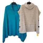 Lot of 2 Womens Juniors Poncho Type Sweaters LOF Teal Beige One Size NWT