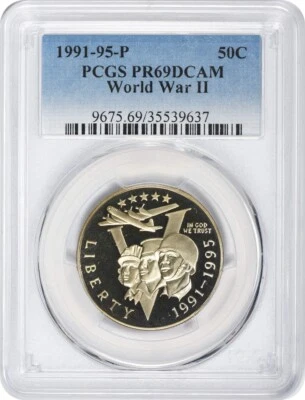 1991-95-P World War II Commemorative Half Dollar PR69DCAM PCGS - Image 1 of 2