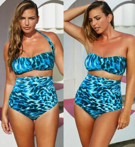 Exotic Animal Print Bikini Size 18 Swimsuit High Waist Covertible 2 Piece NWT - Picture 1 of 6