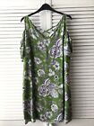 Papaya Green And Grey Floral Short Sleeve Tunic Sun Dress Size 14