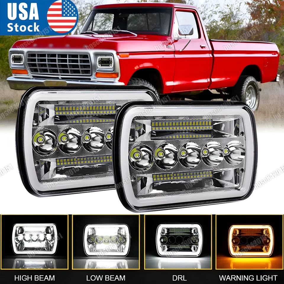 Par de faros LED de haz alto bajo para Ford F150 F250 F350 1978-1986 7x6 5x7 pulgadas Foto 1 de 4
