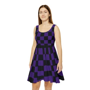 Charisma Girls Checker Board Black on Purple Women's Skater Dress (AOP) - Picture 1 of 25