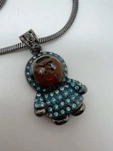 Hip Hop boy with blue coat Mask Bling Pendant 2mm 24" Chain Necklace - Picture 1 of 6