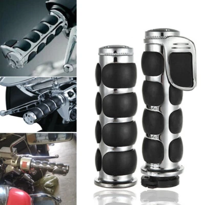 Chrome Motorcycle Handlebar Hand Grips 1" For Harley Road King Softail Custom HG - Image 1 of 4
