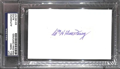 Bill Terry Signed Cut Index Card PSA/DNA Slabbed Auto New York Giants Autograph - Image 1 of 4