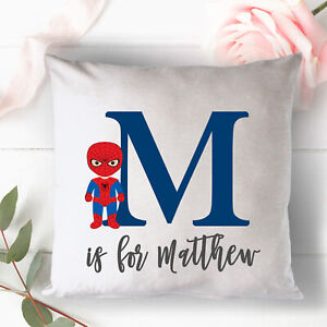 Personalised Superhero SpiderMan Cushion Cover  - Nursery Gift, New Born