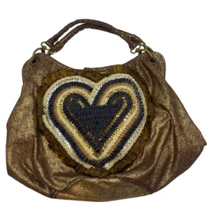 ANTHROPOLOGIE Bolso Hobo Cartera Dorado Marrón Seqin Boho Christina Yu Cartera - Imagen 1 de 10