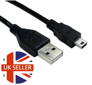 MINI USB Cable Sync & Charge Lead Type A to 5 Pin B Phone Charger Black - Picture 1 of 4