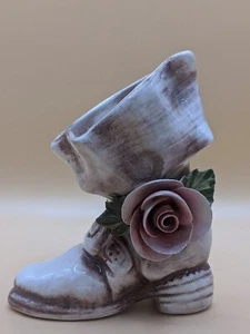 Vintage Capodimonte Floral Victorian Boot Shoe Ornament Italian Decorative - Picture 1 of 19