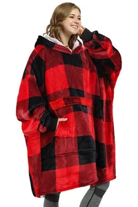 Womens Oversized Flannel Blanket Hoodie Sweatshirt, Plush Fleece Lined Lounging - Picture 1 of 7