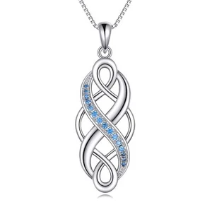 YFN Celtic jewelry for women Sterling Silver Blue Cz Birthstone Necklace Iris... - Picture 1 of 7