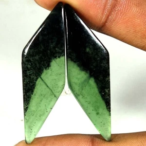 100% Natural Nephrite Jade Pair Loose Gemstones Fancy Cab 42.40Cts 15x 48x 05mm - Picture 1 of 3