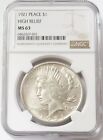 1921 PEACE SILVER DOLLAR HIGH RELIEF $1 KEY DATE COIN NGC MINT STATE 63