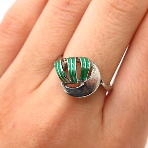 925 Sterling Silver Enamel Abstract Leaf Design Ring Size 7 3/4