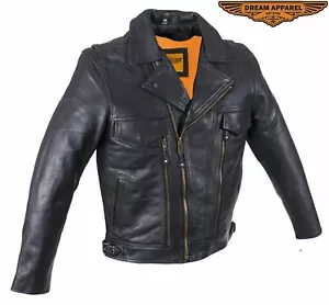 Men's Genuine Leather Racer Jacket With Zippered Cuffs Notched Fold-down Collar - Bild 1 von 12