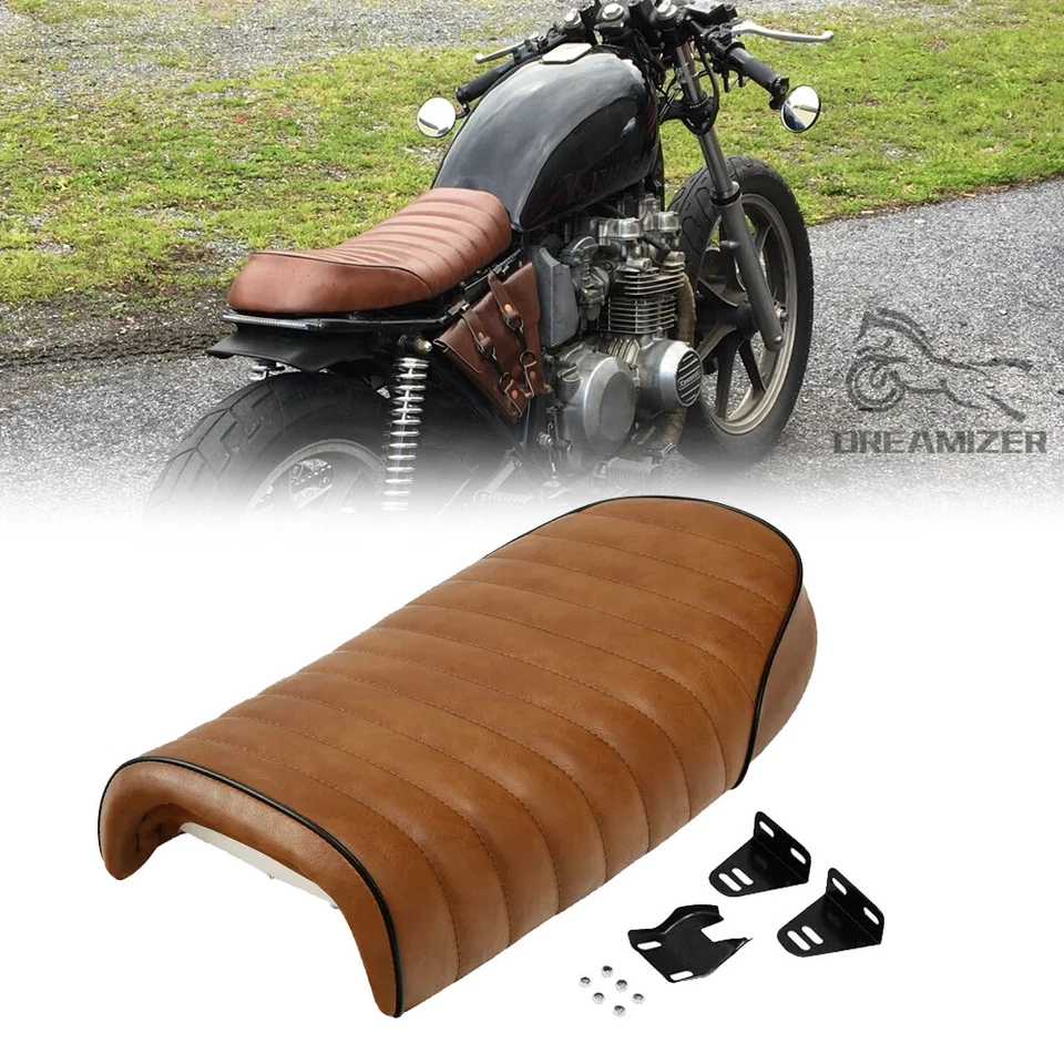 Asiento de sillín plano Brwon Vintage Café Racer para Kawasaki KZ400 KZ550 KZ650 Foto 1 de 4