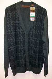 Suéter cárdigan mezcla de lana Perry Ellis Merino $89 grande L negro gris a cuadros nuevo con etiquetas - Imagen 1 de 5