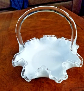 Vintage Fenton White Silver Crest Basket - 8 Inches - Picture 1 of 6