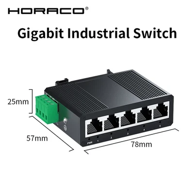 HORACO 5 Port Gigabit Industrial Switch 1000Mbps DIN Rail IP40 Metal Shell - Image 1 of 4