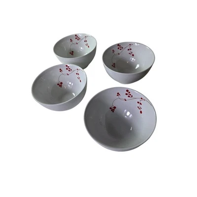 MIKASA Gourmet Basics Porcelain RED BERRIES 5" Cereal Soup Bowl Set of 4 - Image 1 of 4