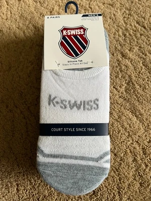 K-Swiss Socks Mens No Show Liner Silicone Tab Size 10-13 White Gray Blk 8 Pair - Image 1 of 4