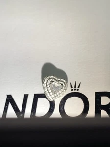 Pandora 925 Sterling Silver Sparkling Levelled Hearts Cubic Zirconia Charm #MW - Picture 1 of 7